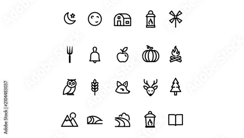Bild auf Leinwand Collection of Minimalist Line Icons Featuring Nature Elements and Seasonal Symbo
