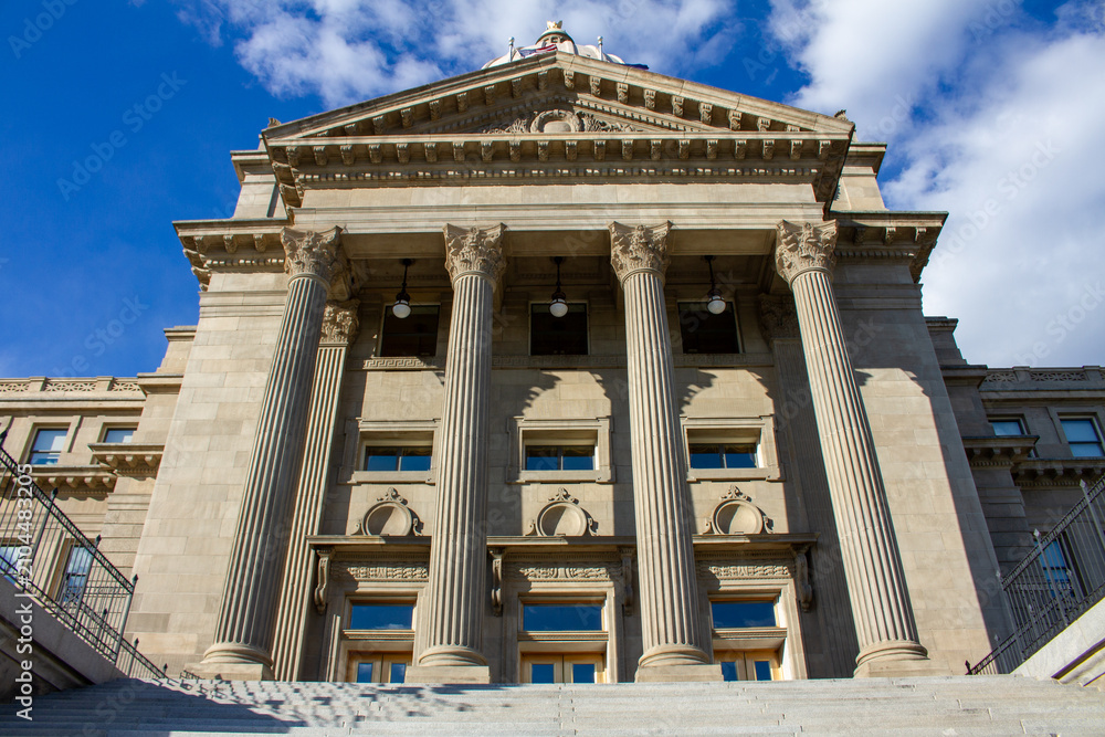 Fototapeta premium Low perspective highlights Boise Idaho Capital Building's imposing presence