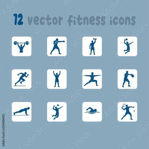 Fitness and Sports Icons Set, Stylized fitness logo symbol  vector editable Design