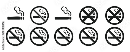 Quadro su tela Smoking and no smoking sign icons set, cigarette allowed and prohibited symbols