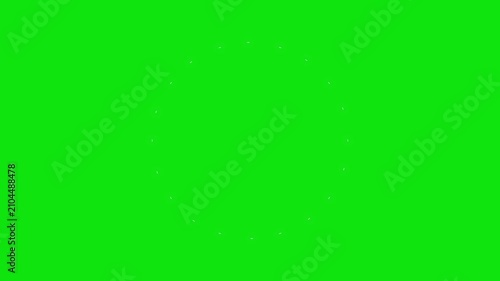 Fireworks explosion blast with glowing circle bursting, vibrant ellipse spark effects, flat vector motion graphics on seamless green background. 4K
