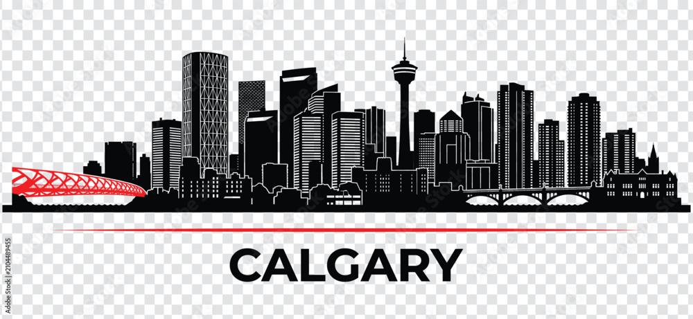 Fototapeta premium Calgary city skyline silhouette with peace bridge and calgary tower