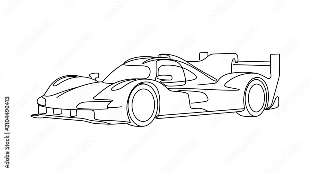 Fototapeta premium Continuous Line Drawing of a Modern Prototype Racing Car for Motorsports Design