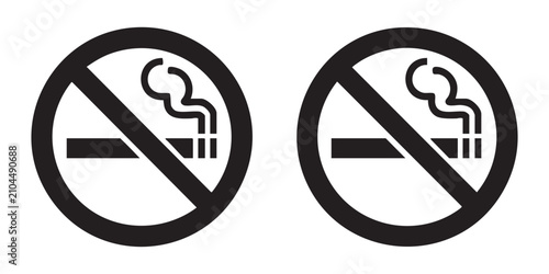 Photos No smoking signs collection with cigarette icon inside black circular prohibition symbol set design