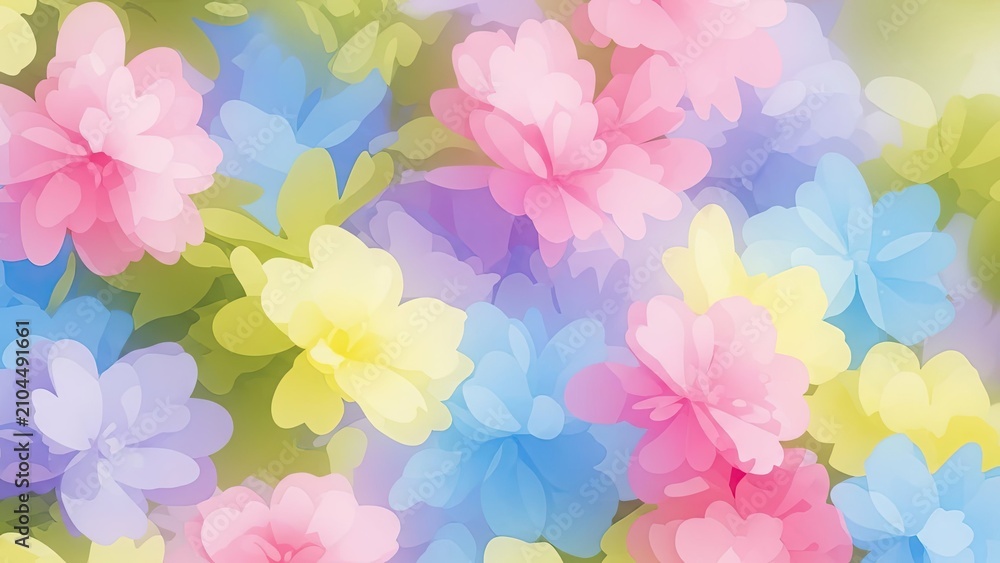 Obraz premium Soft pastel watercolor floral pattern with translucent colorful petals.