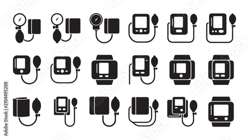 Foto Collection of Blood Pressure Monitor Icons for Healthcare and Medical Applicatio