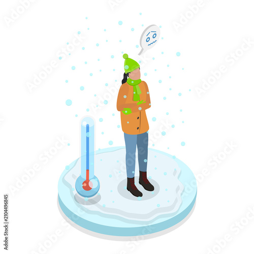 3D Isometric Flat  Illustration of Uncomfortable Weather. Item 2