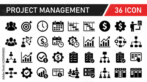 Project management icons for business planning workflow optimization and team scheduling.