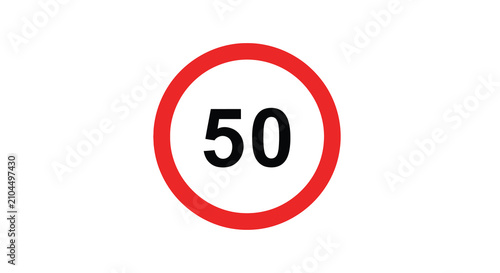 Foto Speed Limit Sign With Number Fifty Red Circle On White Background
