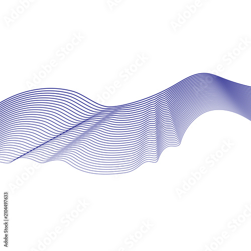 Abstract wavy blue line background on white backdrop. Vector illustration, flat design