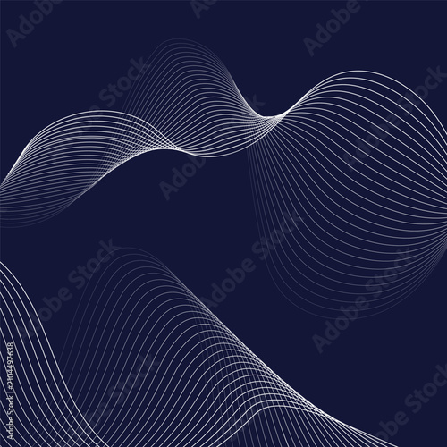 Abstract wavy line background with gradient on dark backdrop.Vector illustration, flat design