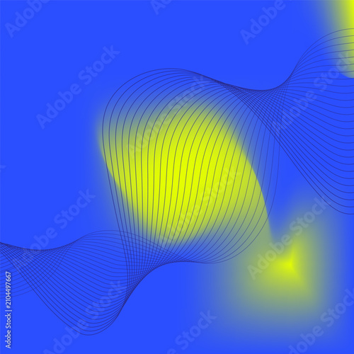 Abstract wavy line background on yellow and blue gradient. Vector illustration, flat design