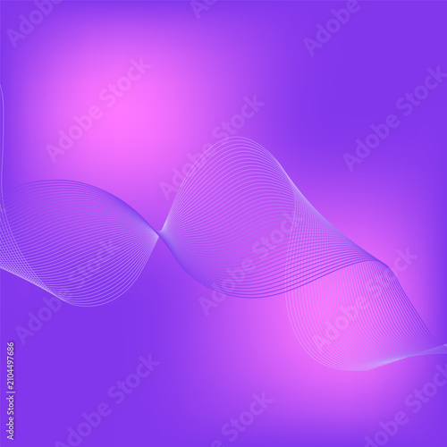 Abstract wavy line background on pink and violet gradient. Vector illustration, flat design