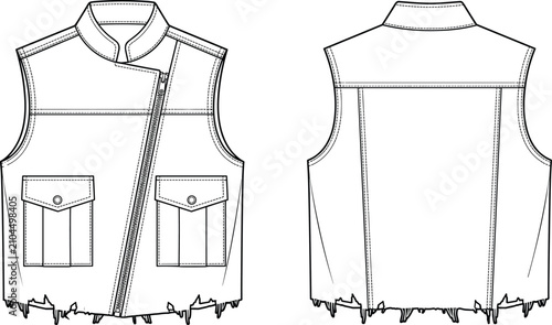 Schilderij op canvas MobileFashion technical sketch of a sleeveless vest with asymmetrical zipper and