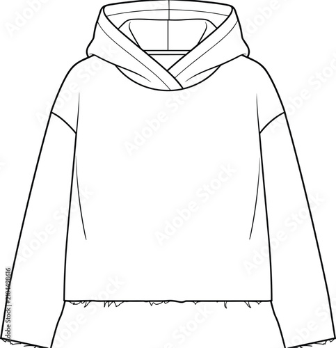 Φωτογραφία MobileFashion technical sketch of an oversized cropped hoodie with crossover hoo