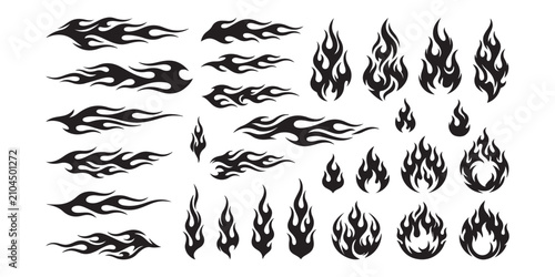 Cuadro en lienzo Set of black fire flames and tribal hot rod flame design elements for graphic pr