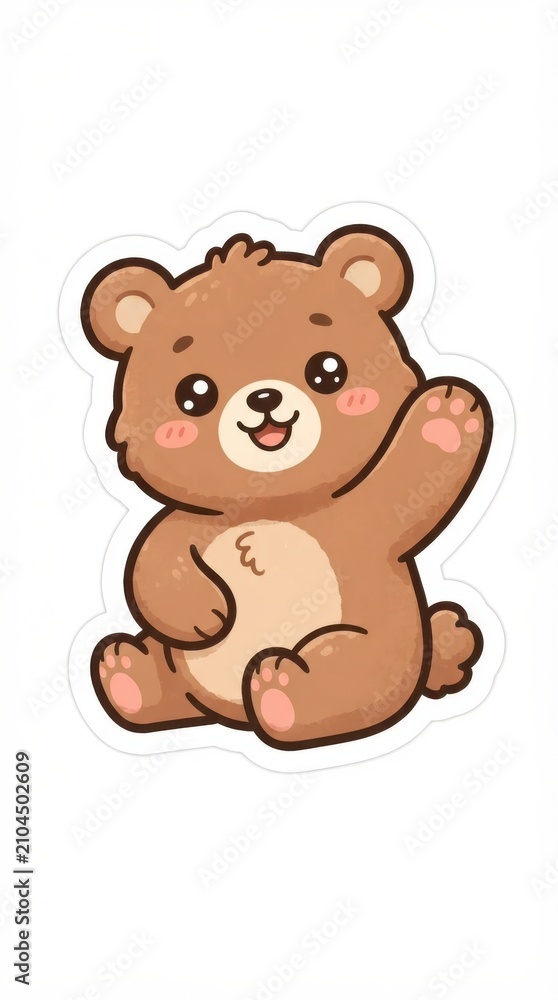 Fototapeta premium Cute cartoon teddy bear waving