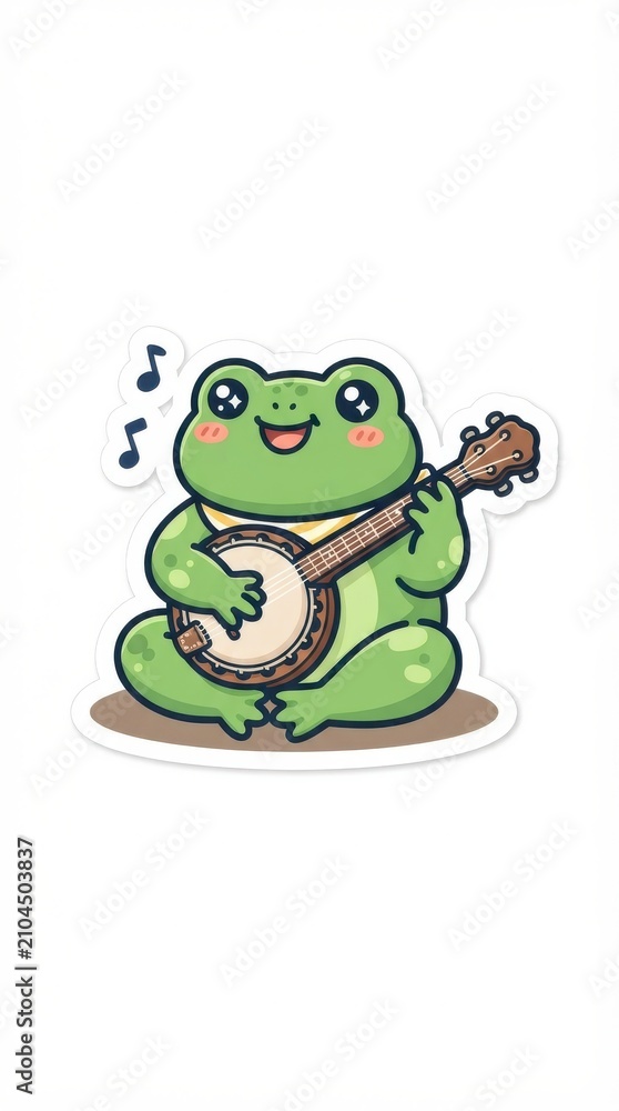 Fototapeta premium Cute cartoon frog playing banjo