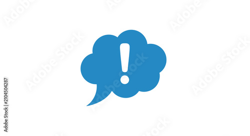 Exclamation point speech bubble icon flat blue design on white background