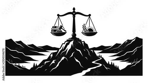 Justice Scale Above Mountain Landscape Vector