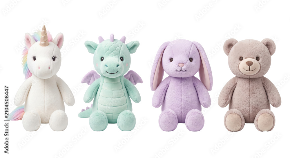 Naklejka premium Pastel plush toy animals set for children