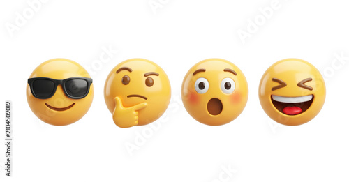 Expressive 3d yellow emoji set with thinking face