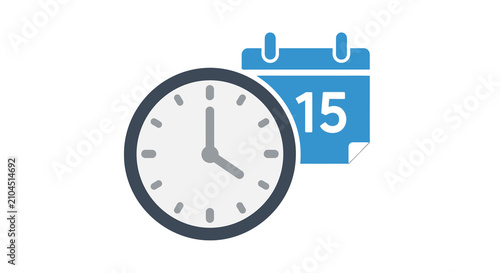 Foto Clock face and calendar with the number fifteen flat icon style