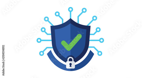 Shield icon with checkmark and lock vector illustration on white background