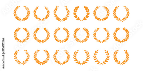 Photos Set of golden laurel wreaths and wheat branches for awards and heraldry design e