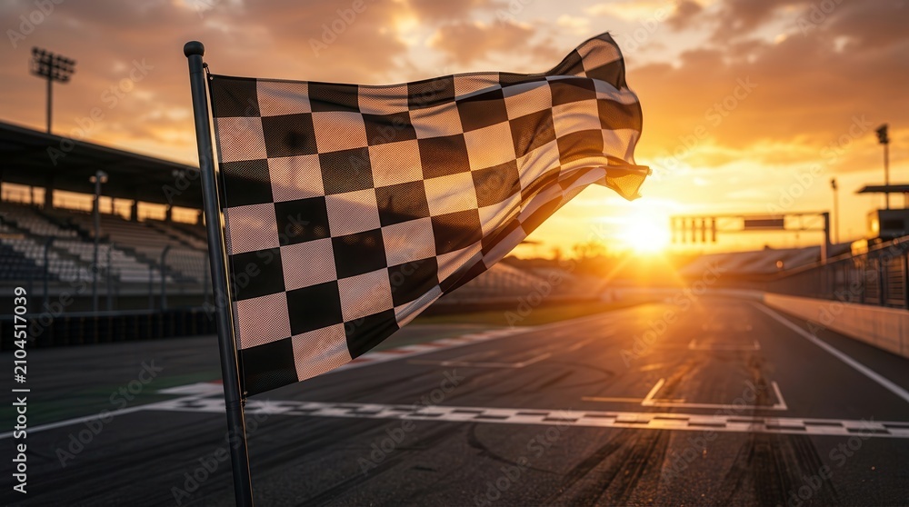 Obraz premium Winning symbol of a race car competition with a chequered flag at the finish.
