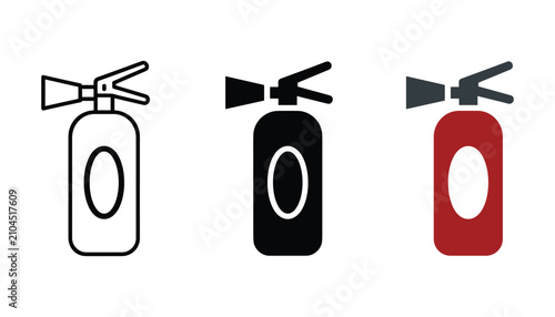 Bild auf Leinwand Fire extinguisher icon set featuring safety equipment for emergency fire protect
