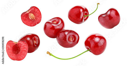 red cherry fruit isolated on white background. clipping path