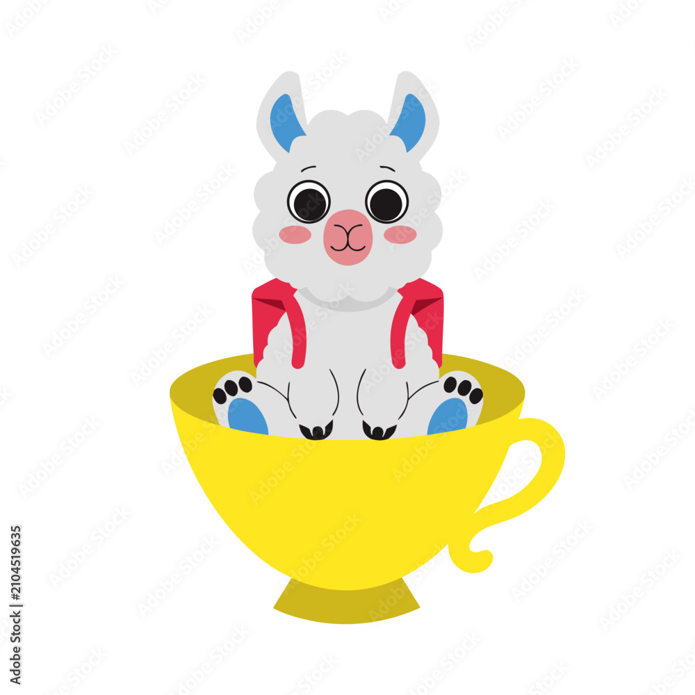 Fototapeta premium Playful Loving Alpaca design, styled with sitting in a teacup ride and Chalkboard Fun shades in a Back to school setting