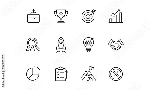 Business Achievement icon set. Containing business, achievement, goal, growth, target