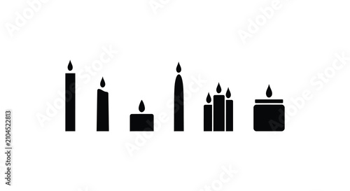Schilderij op canvas A Collection Of Black Candle Silhouettes With Varying Shapes And Flame Details S