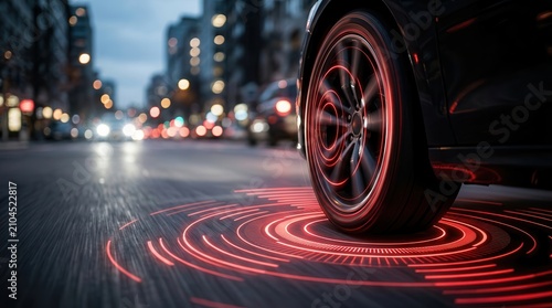 Close up of a vehicle sensor showing Automatic Emergency Braking and collision avoidance technology.