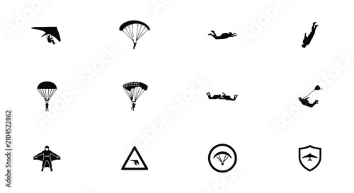 Tableau sur toile Collection Of Aerial Sports Icons Including Parachuting Hang Gliding And Wingsui