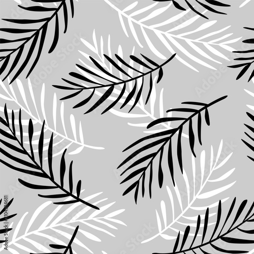 Vector seamless pattern with hand drawn palm leaves. Cute jungle design for textile, backgrounds, wallpaper, wrapping paper, digital prints.