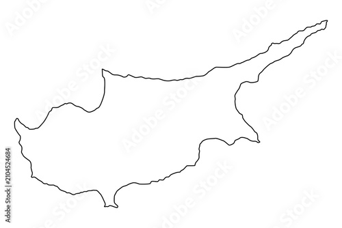 Vector map of Cyprus, a country in Mediterranean Sea. Detailed black contour, isolated on white background.