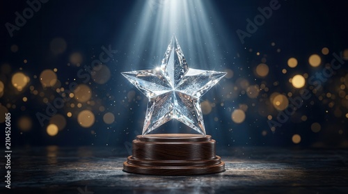 Achievement and excellence symbol represented by a glass star prize.