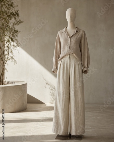 Contemporary Linen Outfit on Minimal Mannequin