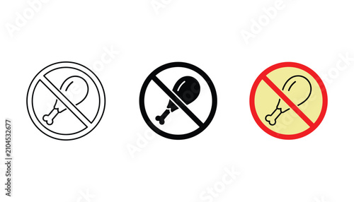Foto Forbidden chicken leg symbol in three distinct styles including outline solid an