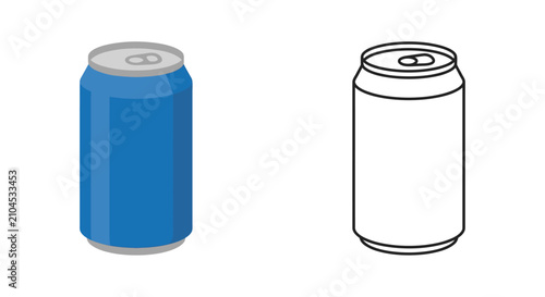 Aluminum Can Illustration With Outline Blue And Black Versions