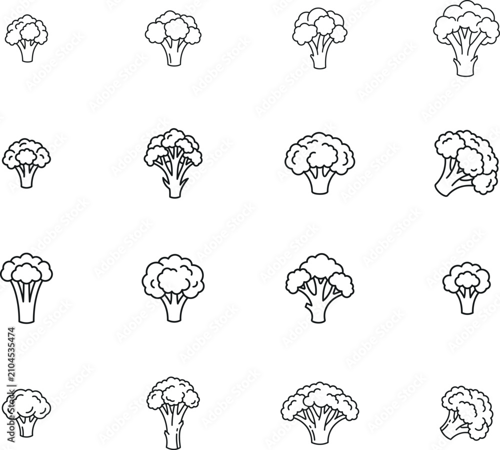 Obraz premium Broccoli vector icons set minimalist line art illustrations for health nutrition and dietary designs