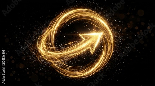 Abstract glowing loop with an arrow representing transformation and constant evolution.