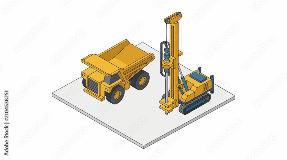 Fototapeta premium Yellow Construction Vehicles on Flat Surface Illustration.