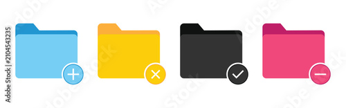 Photos Colorful folder icons set with add, delete, check and minus symbols