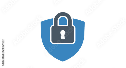 Shield With Padlock Icon Flat Blue Silhouette On White Background