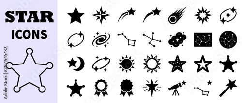 Fotografia Collection of black star and space related vector icons