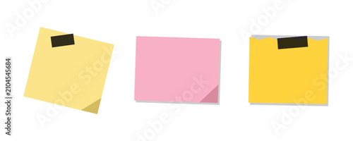 Colorful sticky notes illustration yellow and pink paper notes with black tabs